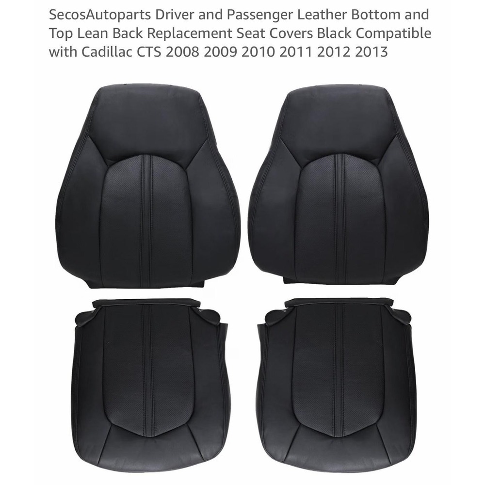 SecosAutoparts Black Leather Seat Covers Cadillac CTS 08-13 Driver Passenger